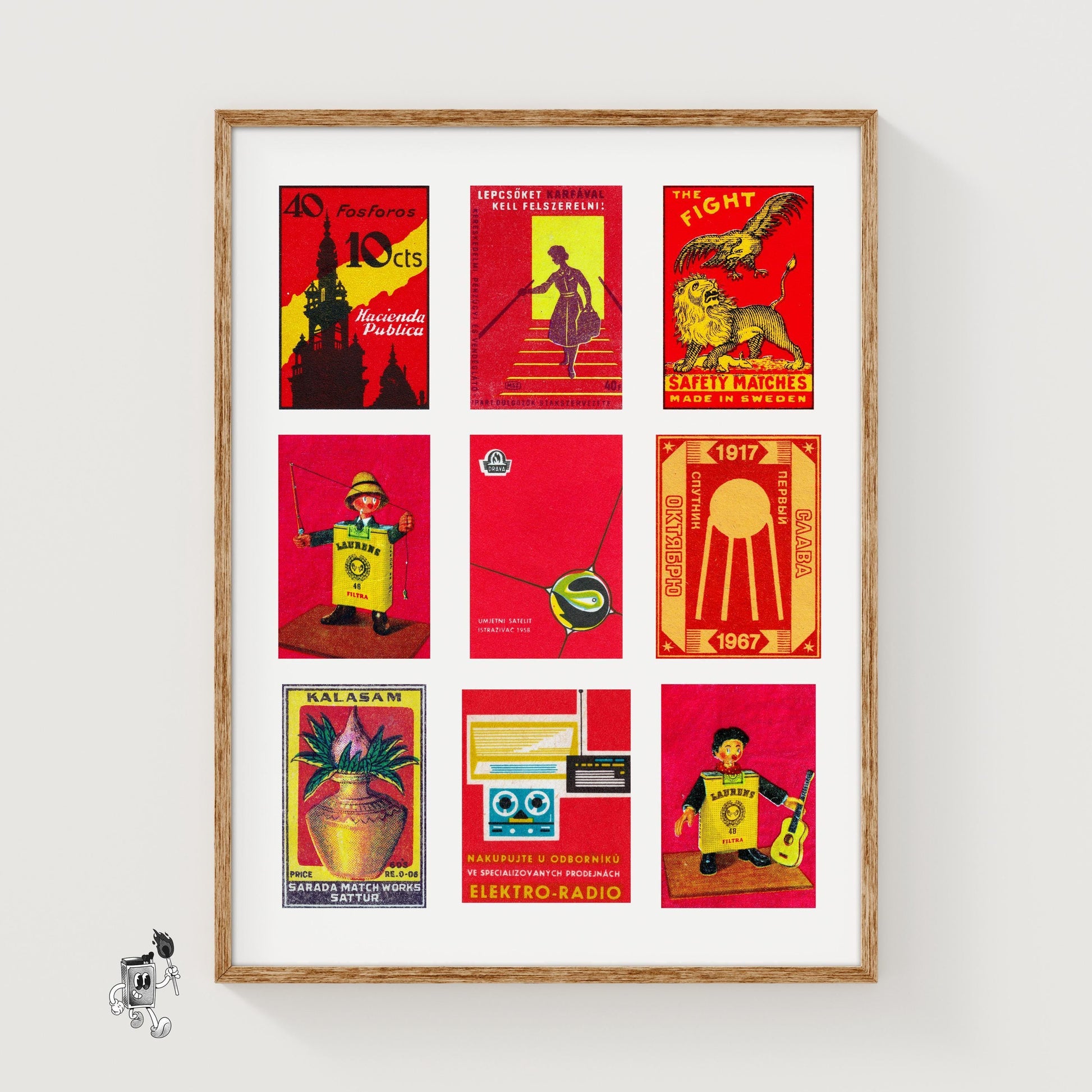Red and Yellows Grid Print - vintage matchbox label print
