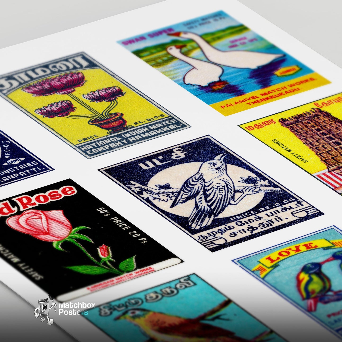 Tamil Print - vintage matchbox label print - close-up detail