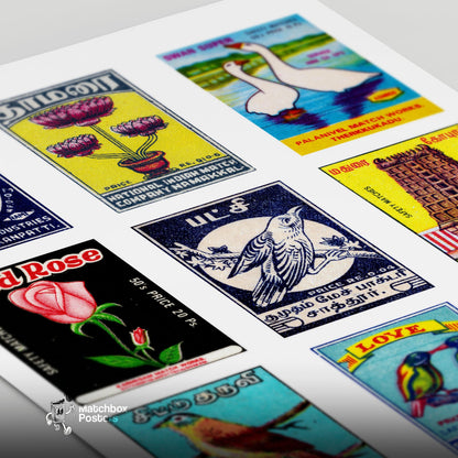 Tamil Print - vintage matchbox label print - close-up detail