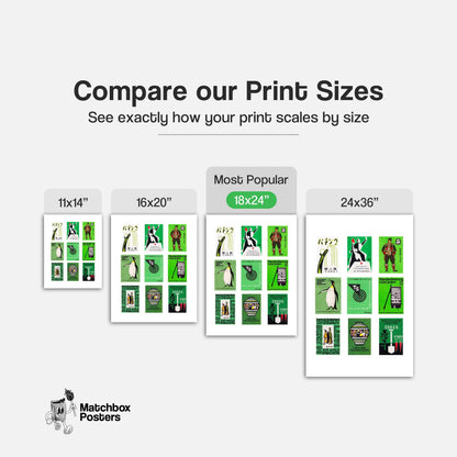 Green and Blacks Grid Print - vintage matchbox label print - office wall