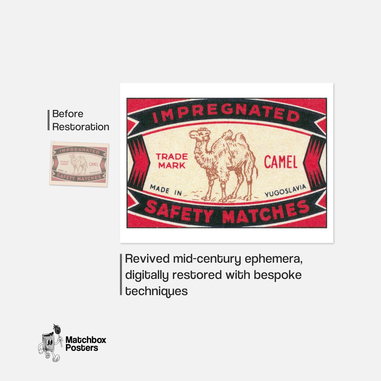 Arabian Camel - vintage matchbox label print - framed wall art preview