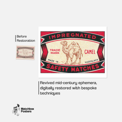 Arabian Camel - vintage matchbox label print - framed wall art preview