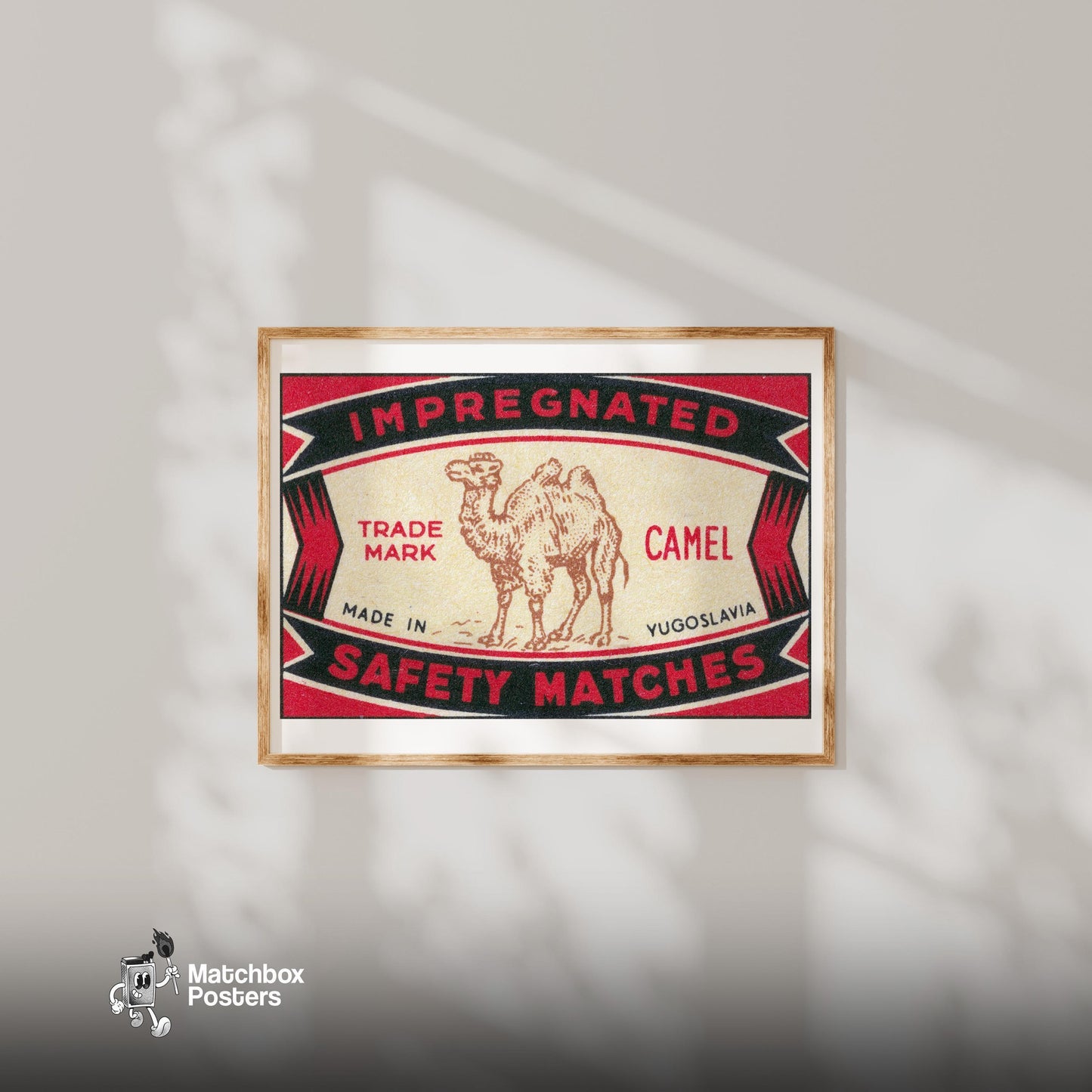 Arabian Camel - vintage matchbox label print - bedroom mockup
