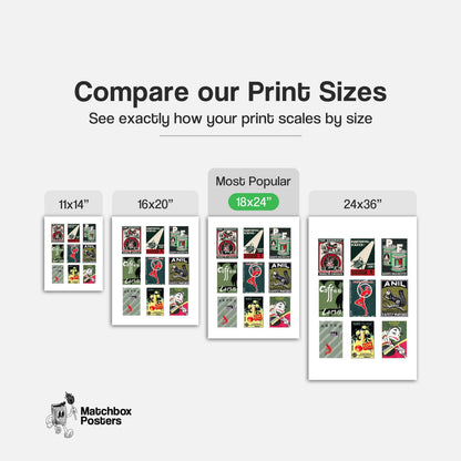 Dark Greens Grid Print - vintage matchbox label print - office wall