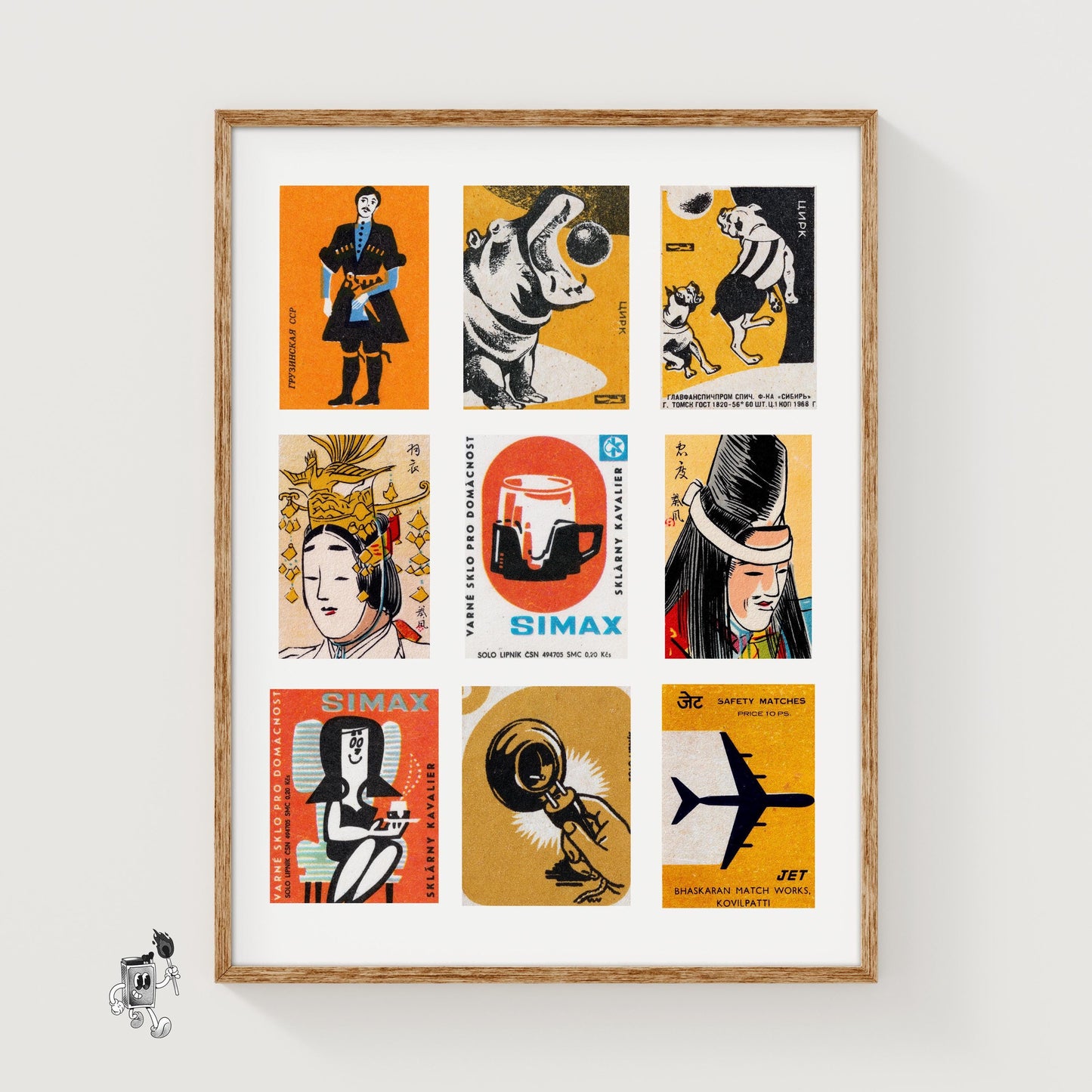 Orange and Blacks Grid Print - vintage matchbox label print