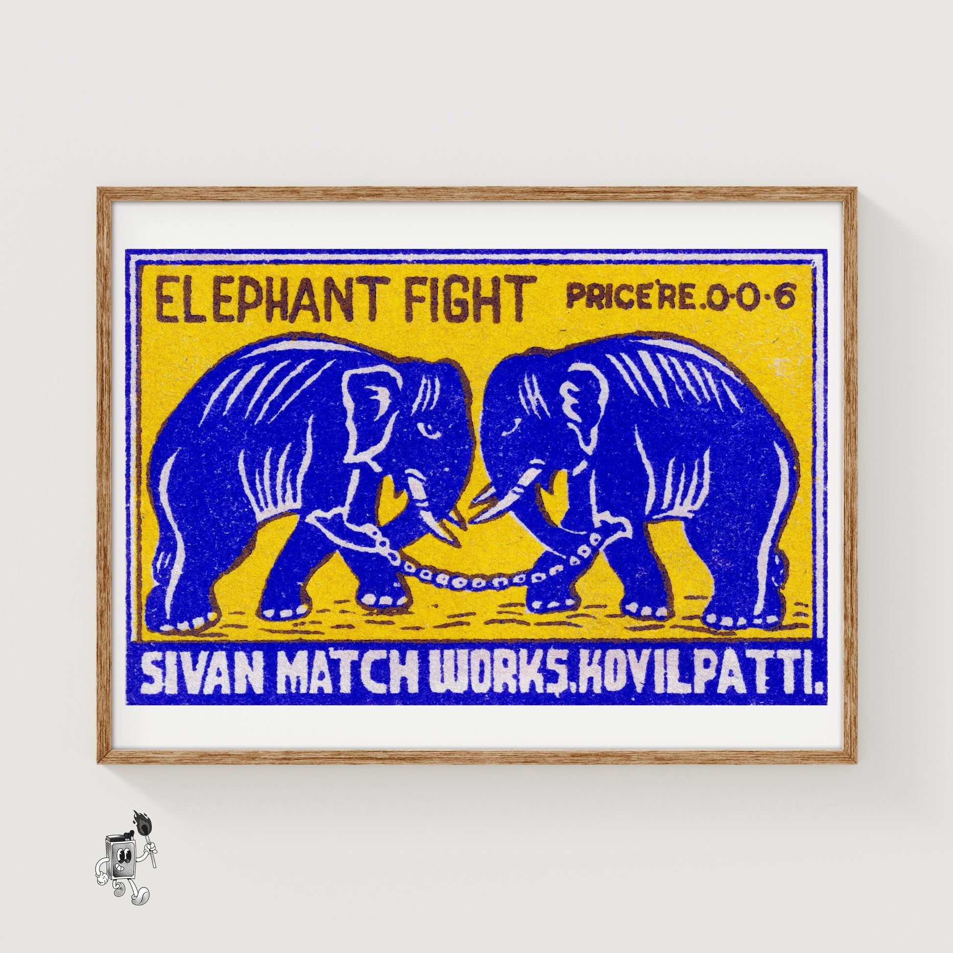 Fighting Elephants - vintage matchbox label print