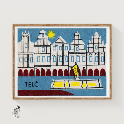 Telč Historic Buildings - vintage matchbox label print