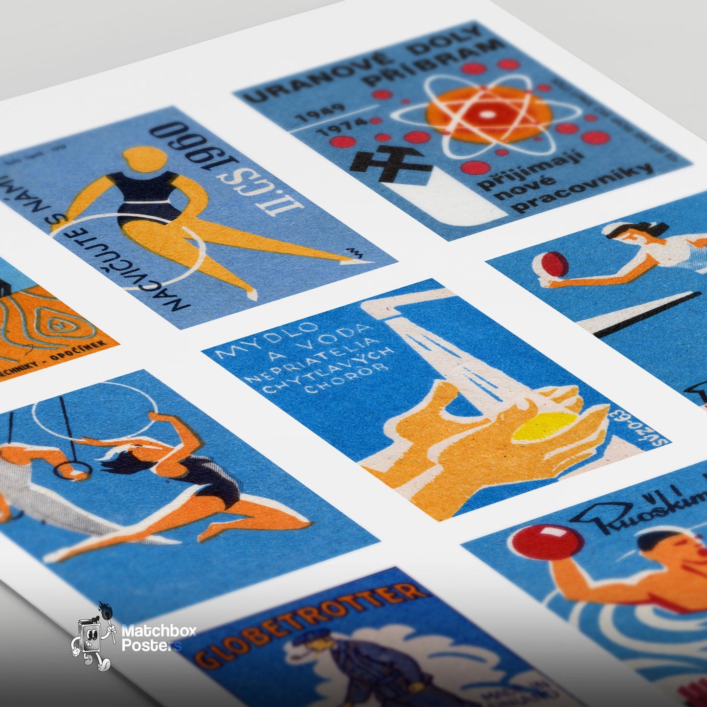 Sports - vintage matchbox label print - close-up detail