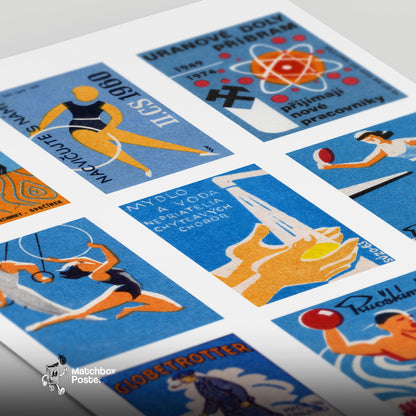 Sports - vintage matchbox label print - close-up detail