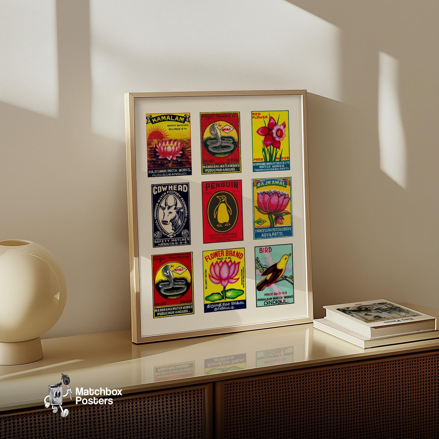 Matchbox Label - vintage matchbox label print - bedroom mockup