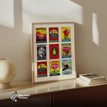Matchbox Label - vintage matchbox label print - bedroom mockup