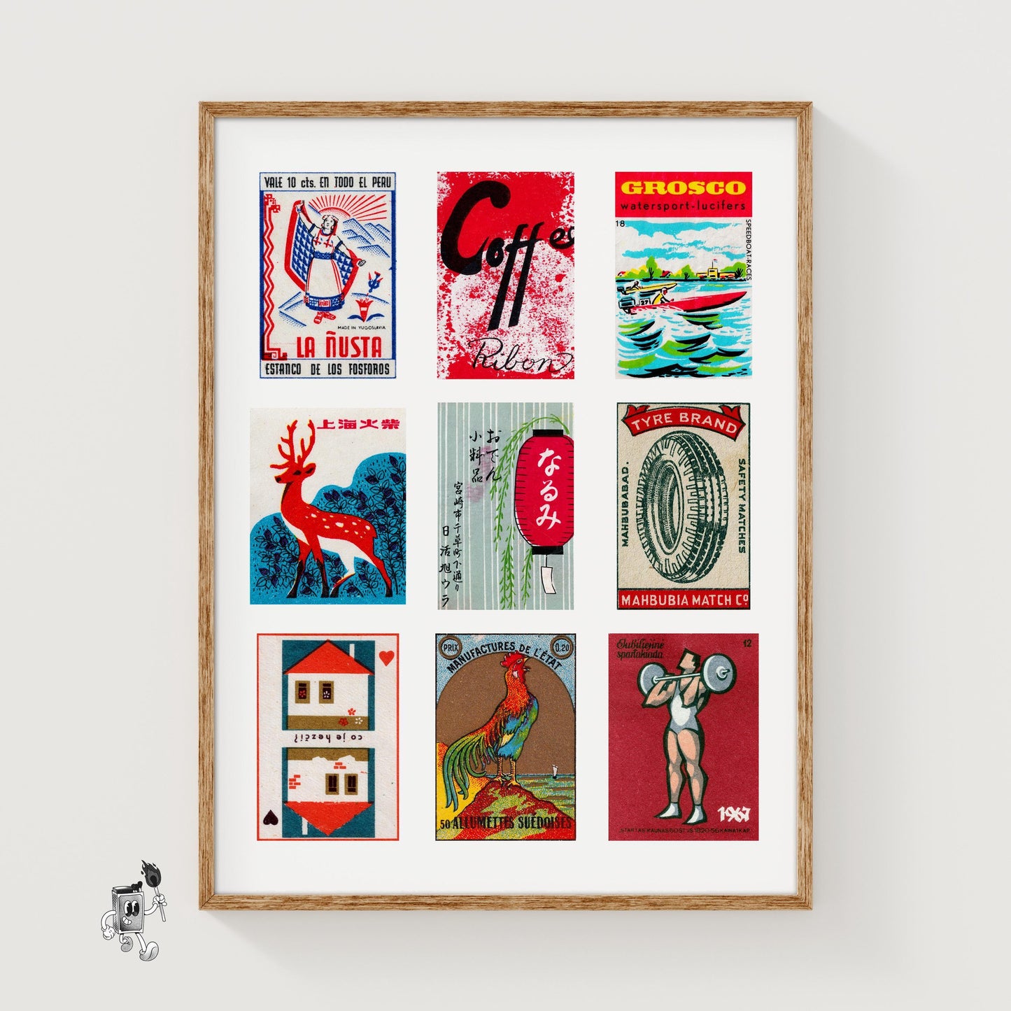 Reds Grid Print - vintage matchbox label print