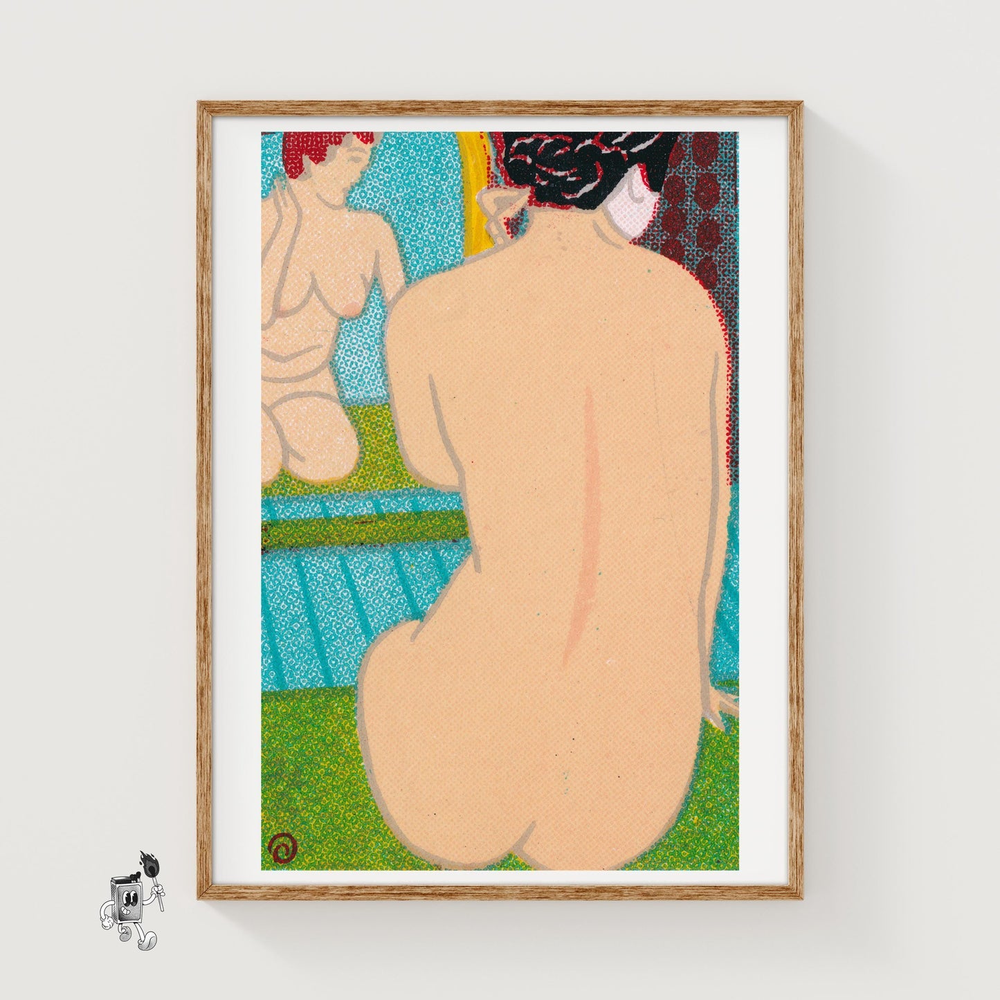 Two Women Reflection - vintage matchbox label print