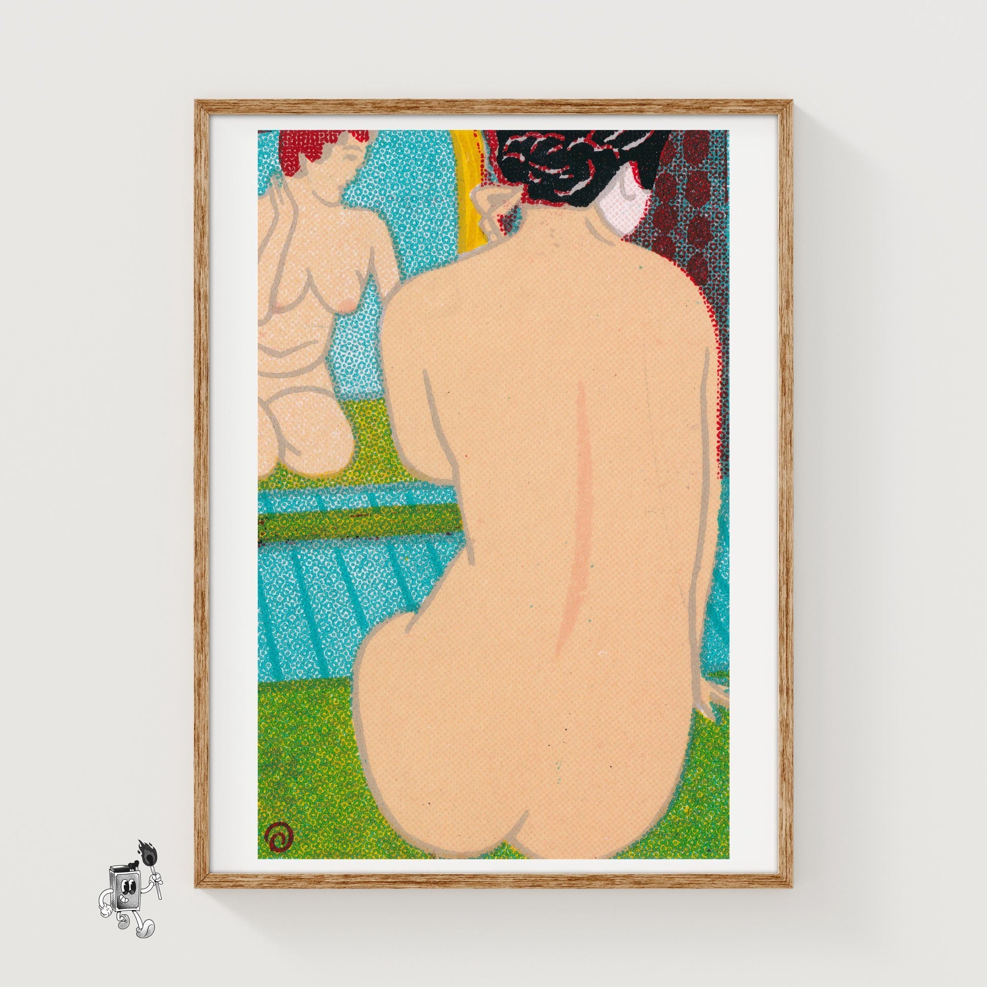 Two Women Reflection - vintage matchbox label print