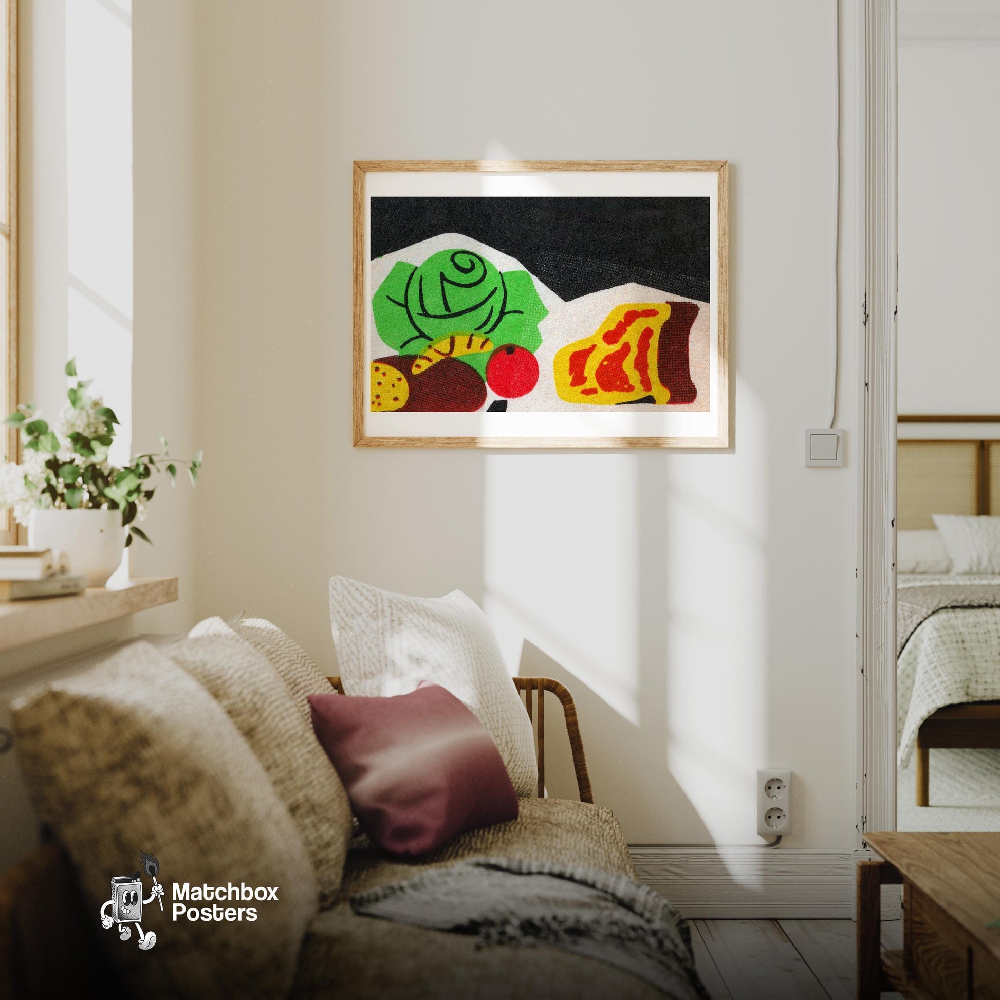 Cabbage and Cheese - vintage matchbox label print - living room mockup