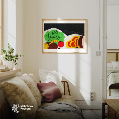 Cabbage and Cheese - vintage matchbox label print - living room mockup