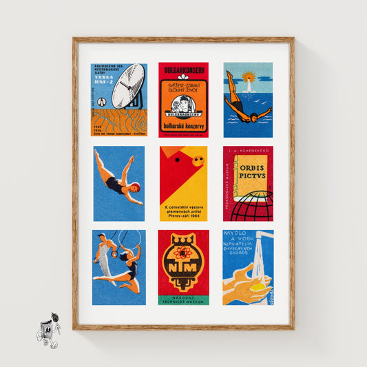 Oranges Grid Print - vintage matchbox label print