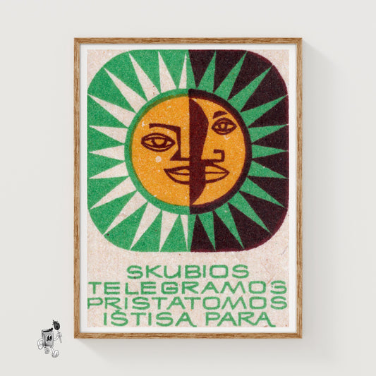 Sun and Moon - vintage matchbox label print