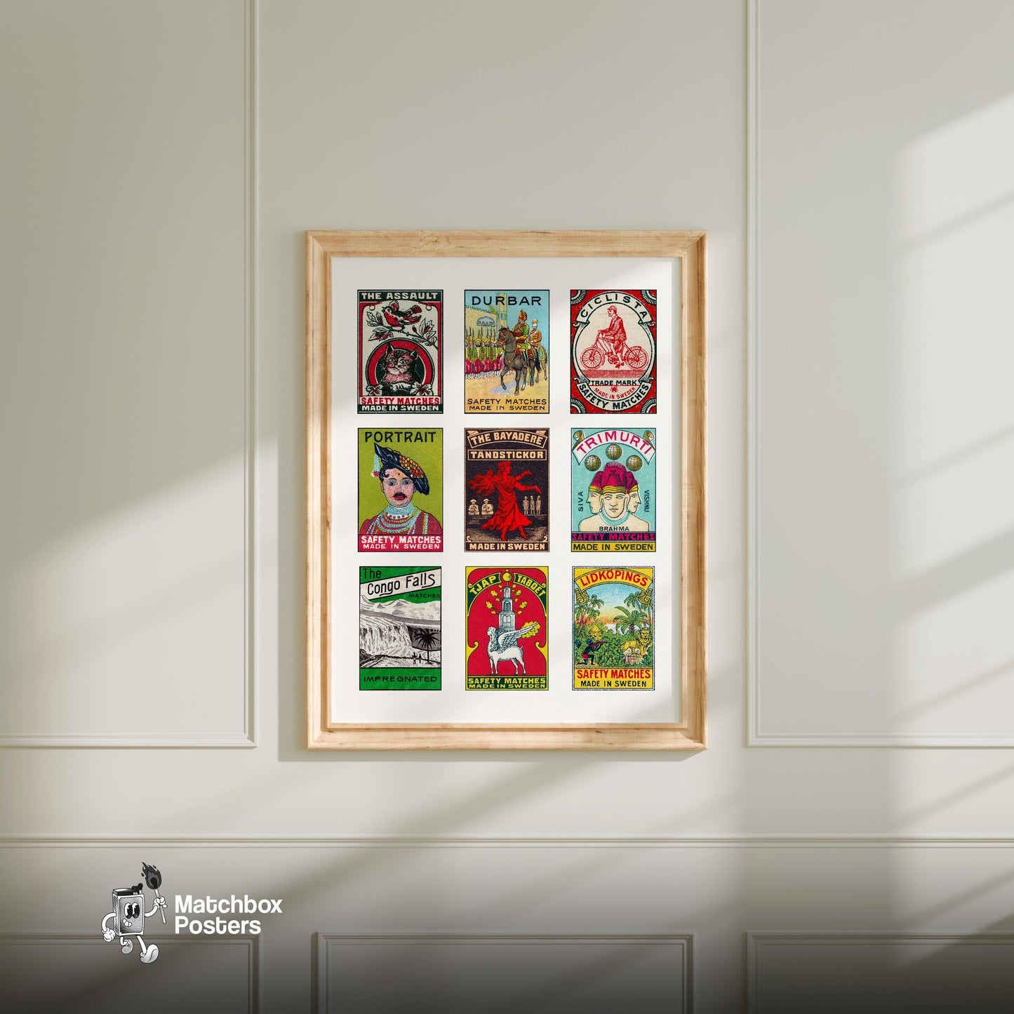 Swedishs Grid Print - vintage matchbox label print - living room mockup