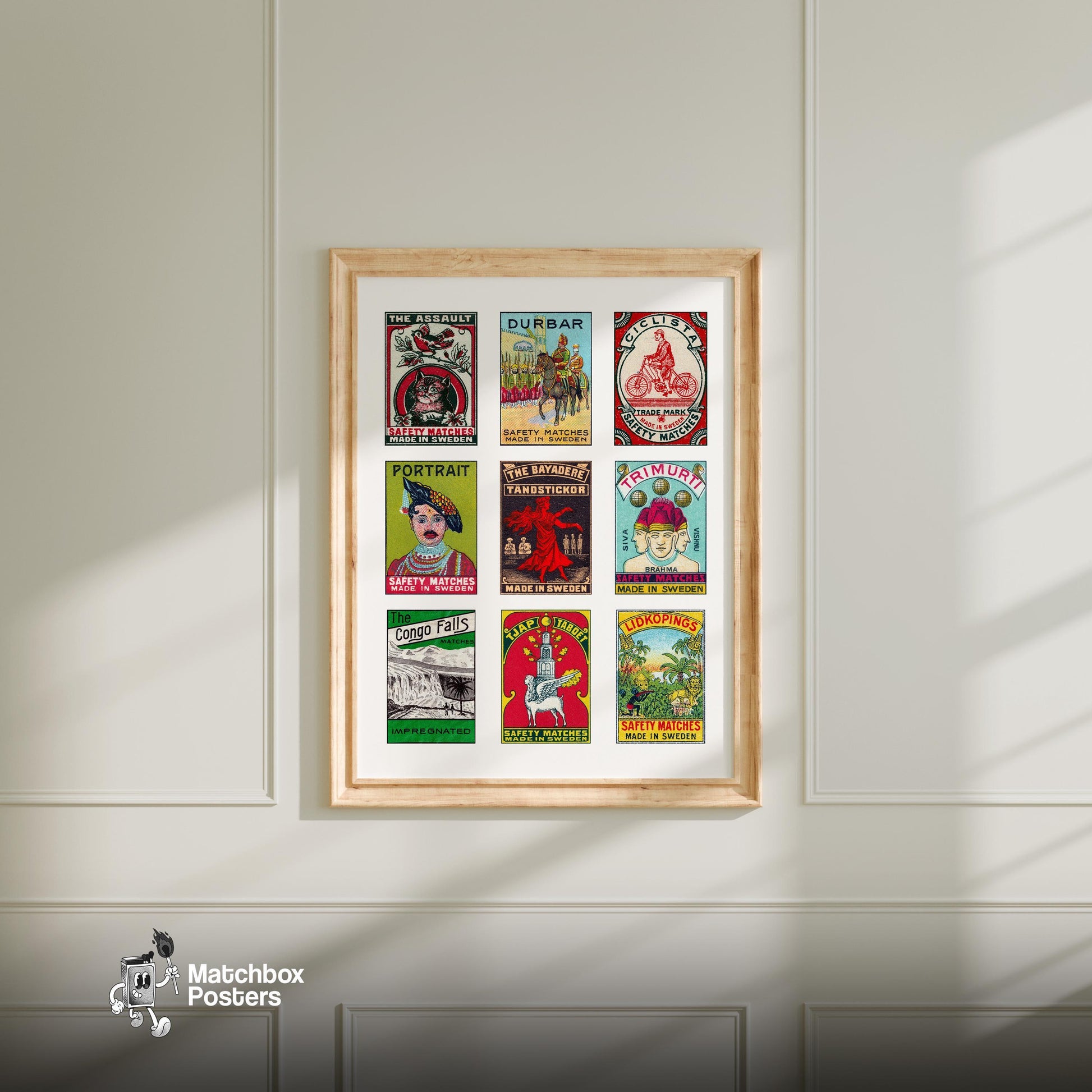 Swedishs Grid Print - vintage matchbox label print - living room mockup