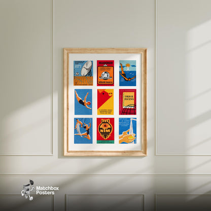 Oranges Grid Print - vintage matchbox label print - living room mockup