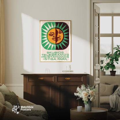 Sun and Moon - vintage matchbox label print - living room mockup