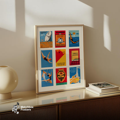Oranges Grid Print - vintage matchbox label print - bedroom mockup
