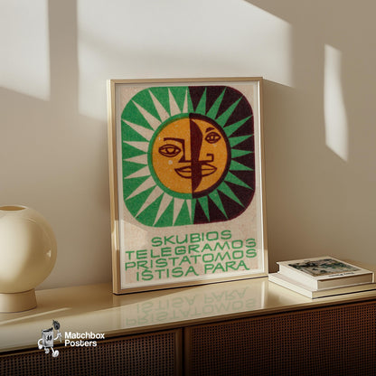 Sun and Moon - vintage matchbox label print - size comparison