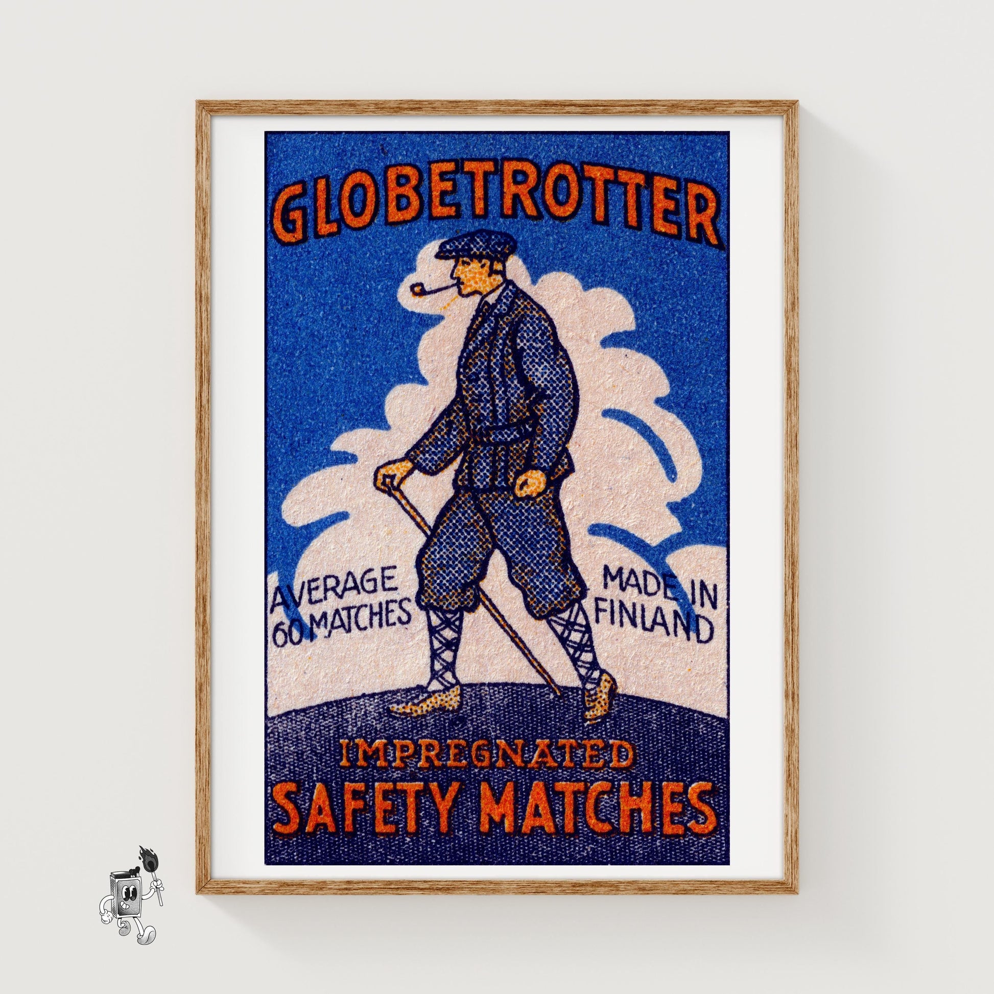 Man with Pipe - vintage matchbox label print