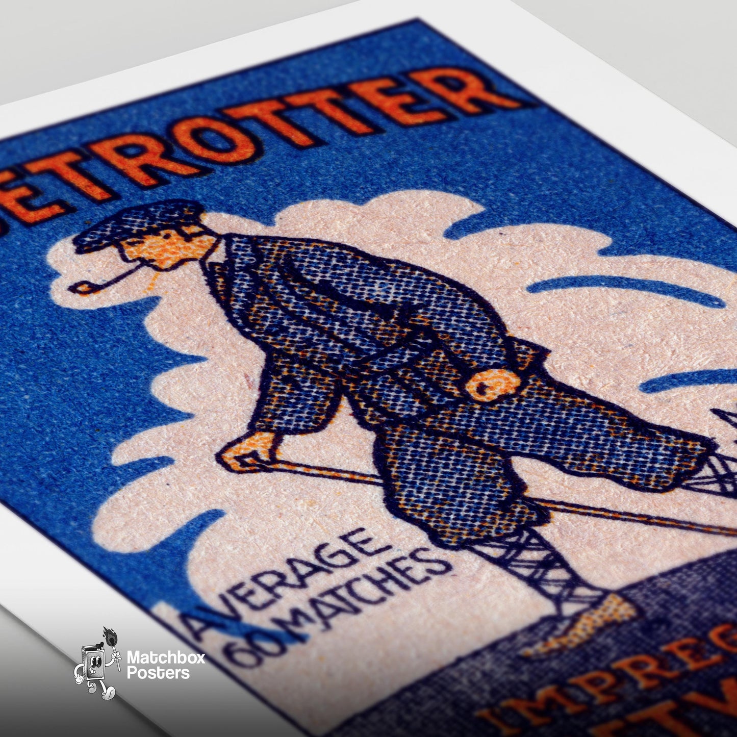 Man with Pipe - vintage matchbox label print - close-up detail