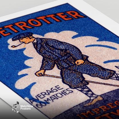 Man with Pipe - vintage matchbox label print - close-up detail