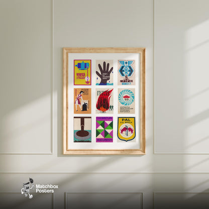 Romanians Grid Print - vintage matchbox label print - living room mockup