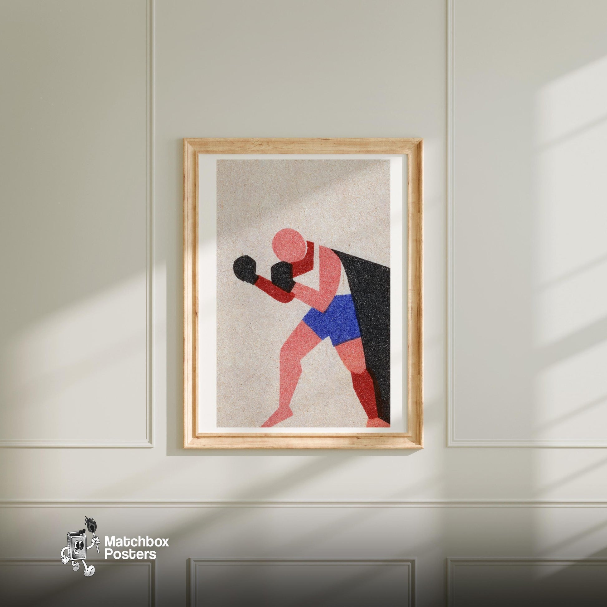 Boxer - vintage matchbox label print - bedroom mockup