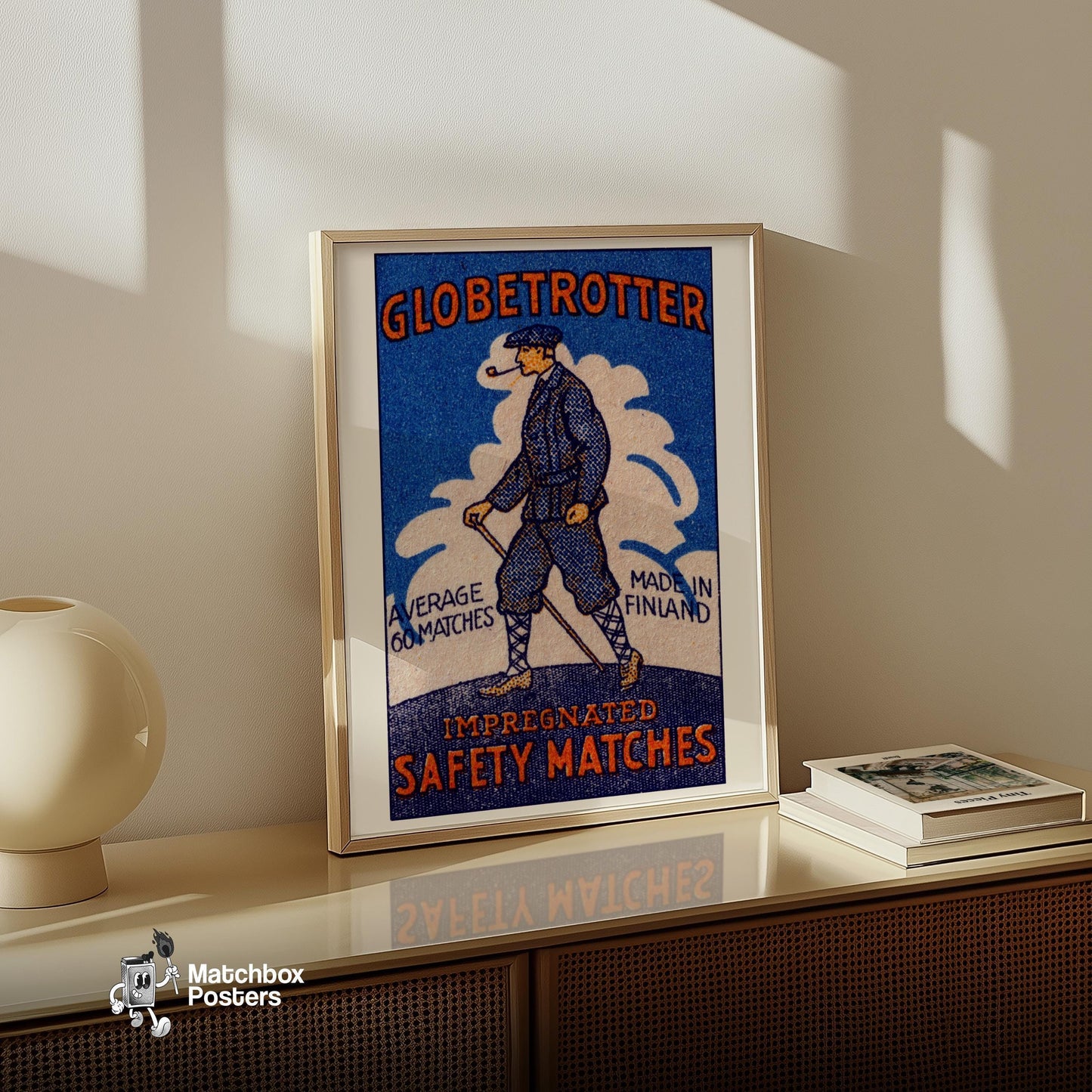 Man with Pipe - vintage matchbox label print - size comparison