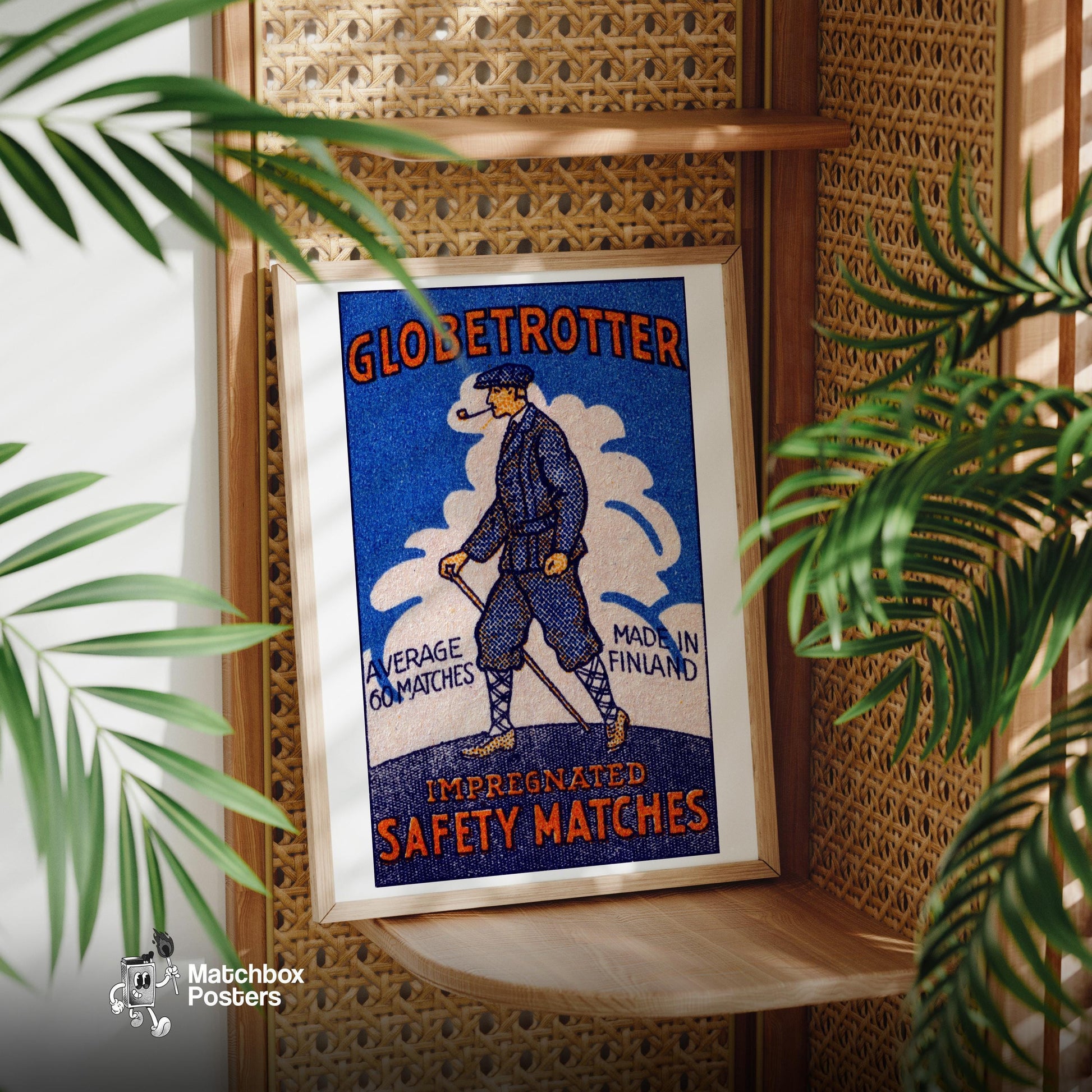 Man with Pipe - vintage matchbox label print - office wall