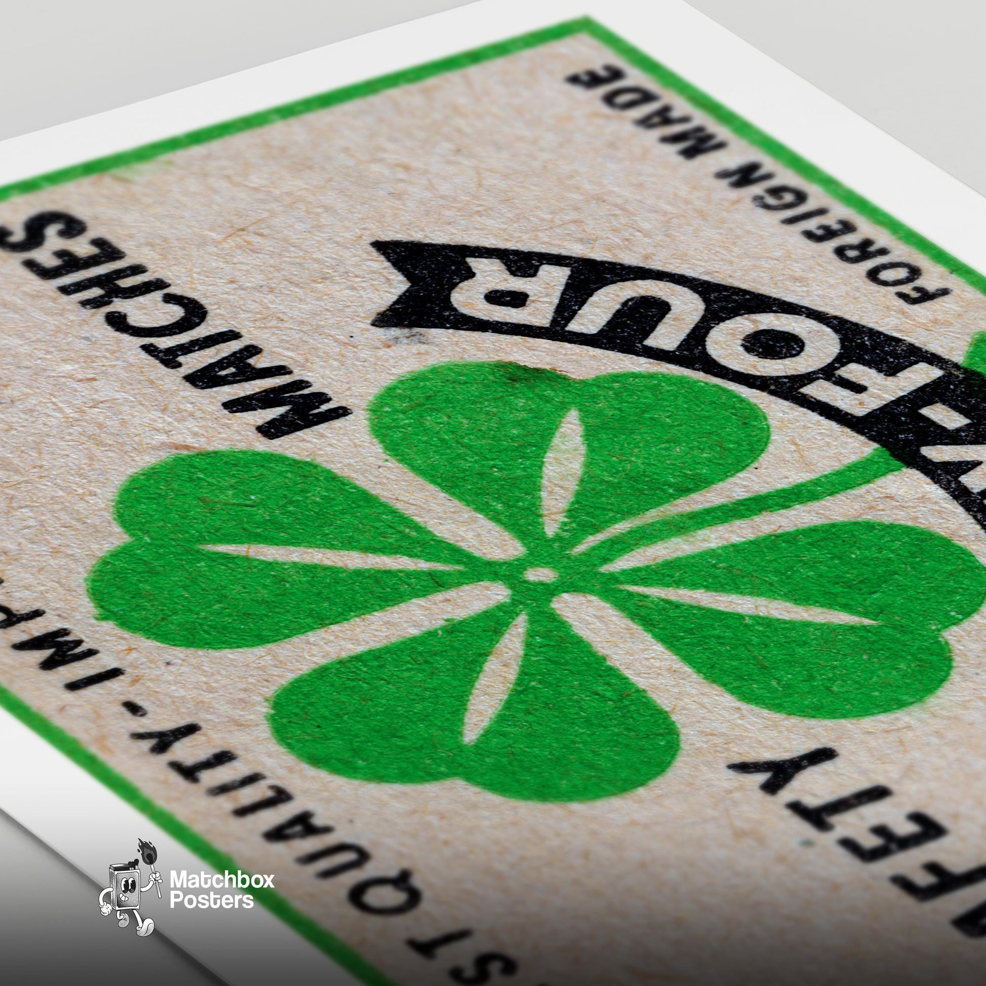 Four-Leaf Clover - vintage matchbox label print - close-up detail