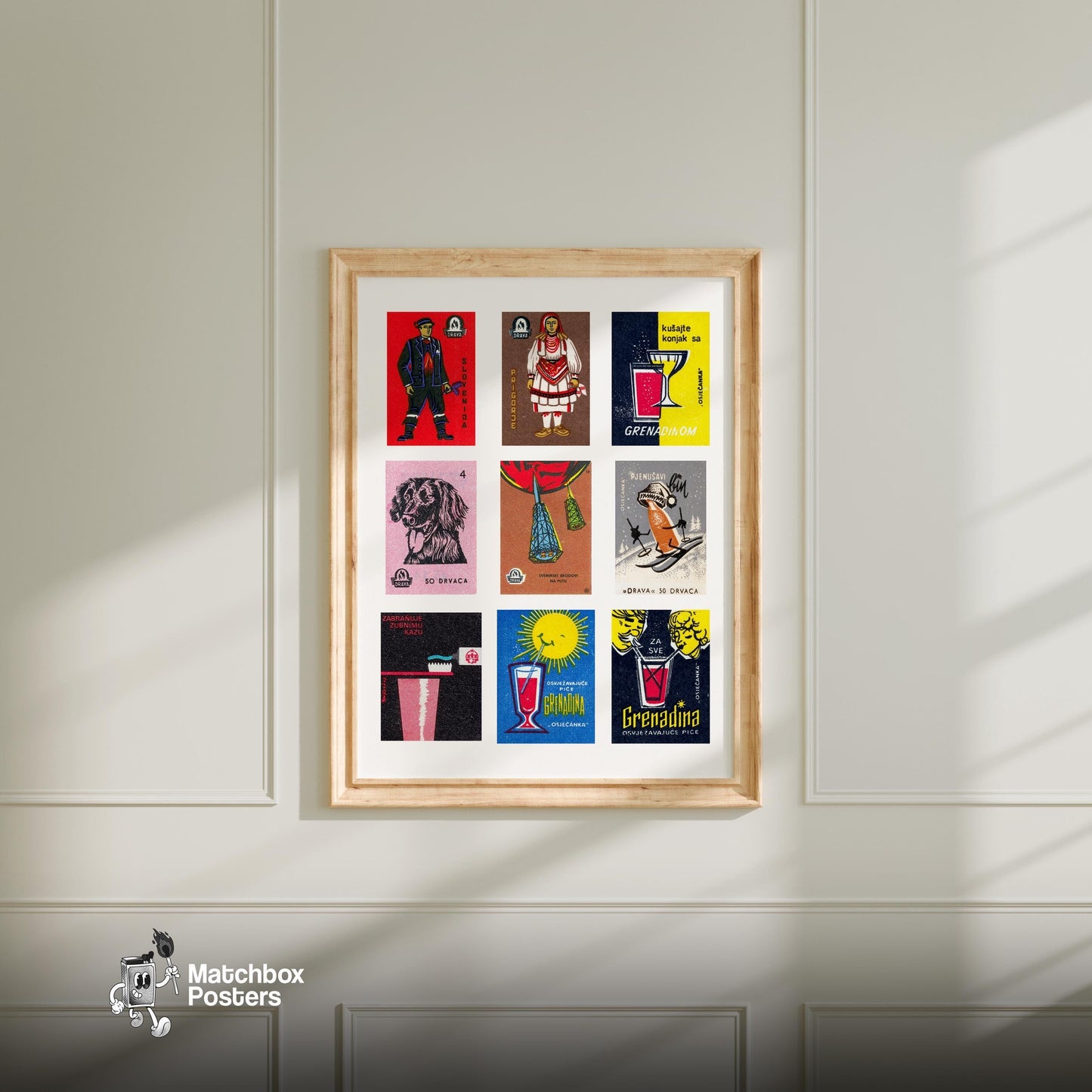 Croatian Collage - vintage matchbox label print - living room mockup