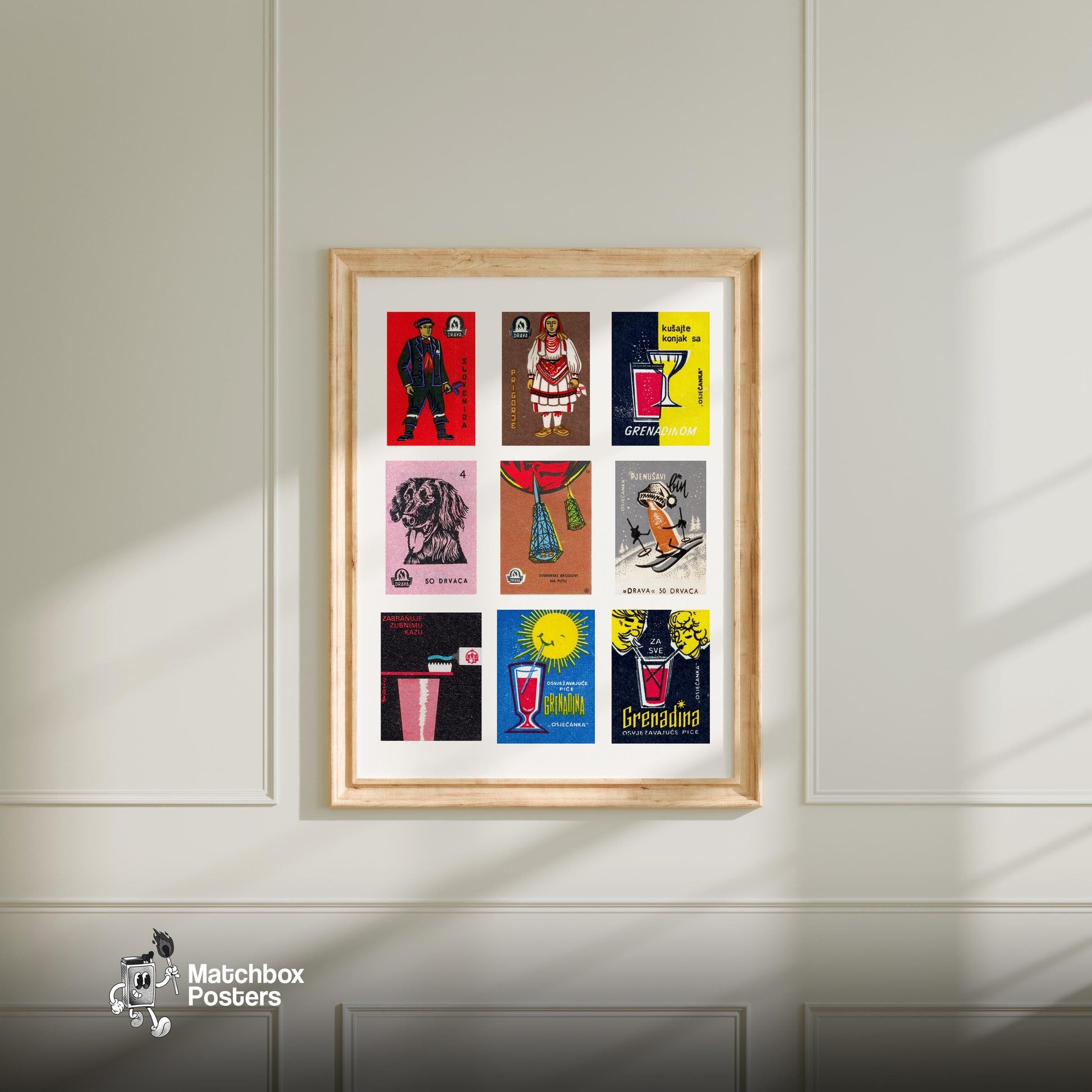 Croatian Collage - vintage matchbox label print - living room mockup