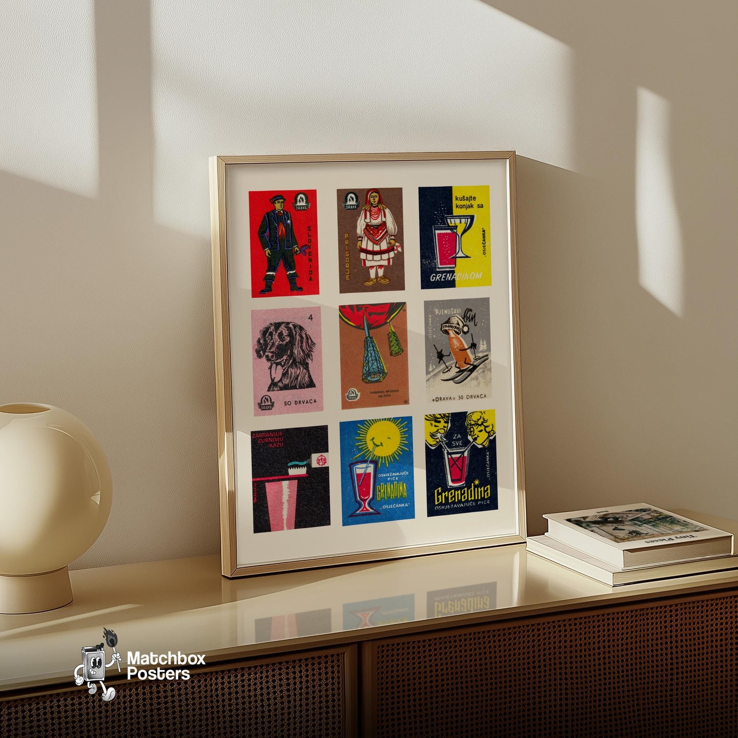 Croatian Collage - vintage matchbox label print - bedroom mockup