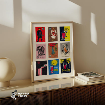 Croatian Collage - vintage matchbox label print - bedroom mockup