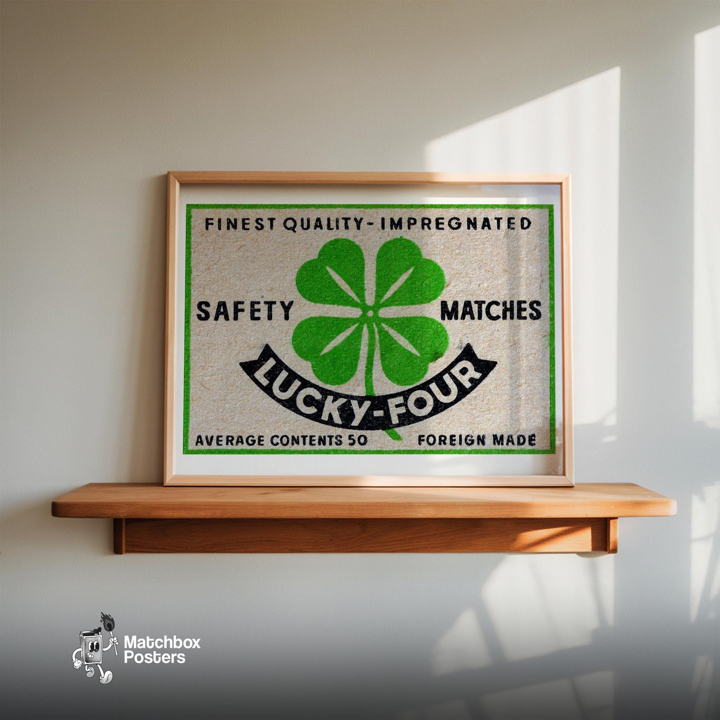 Four-Leaf Clover - vintage matchbox label print - size comparison
