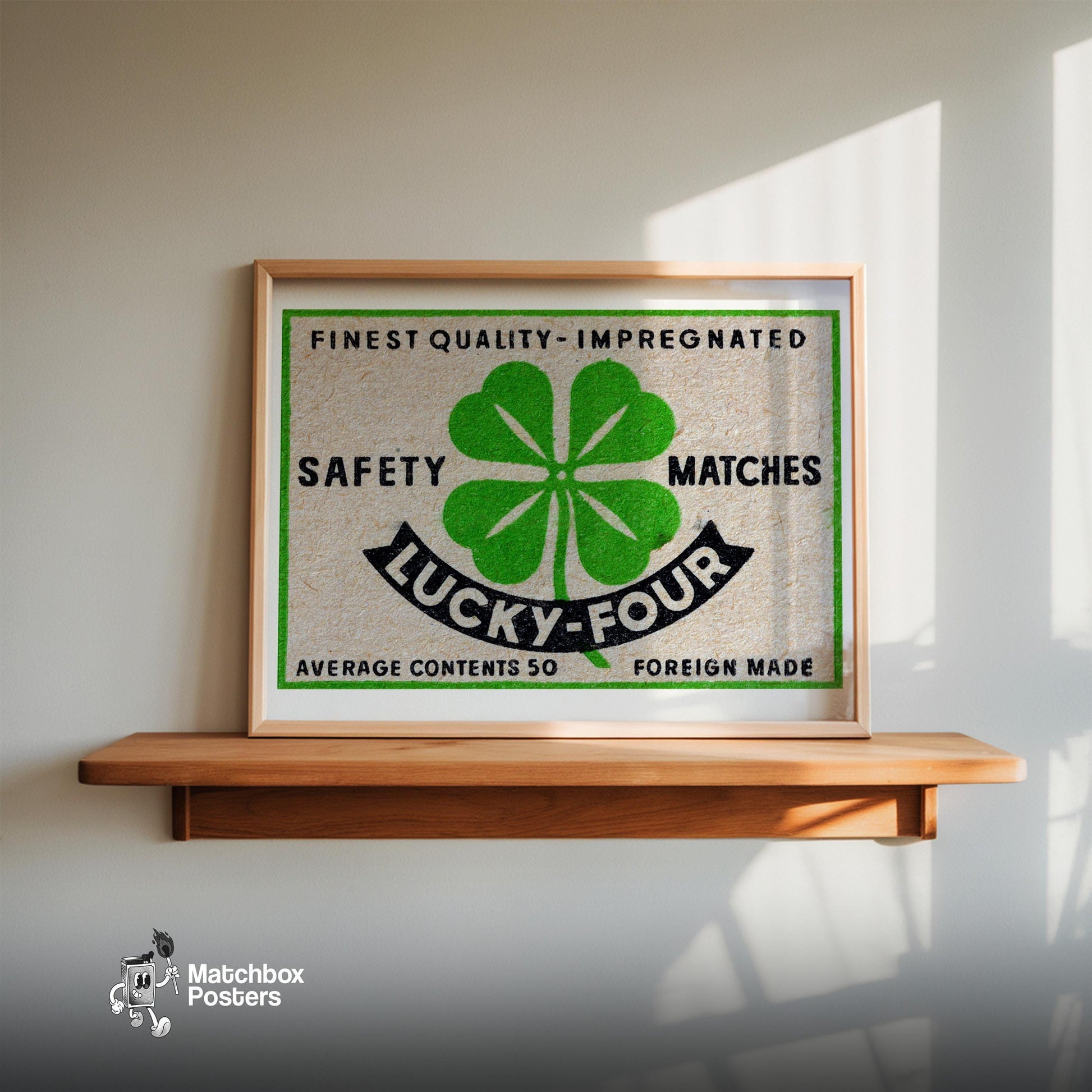 Four-Leaf Clover - vintage matchbox label print - size comparison