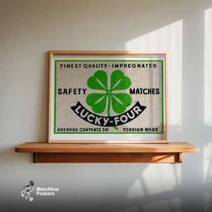 Four-Leaf Clover - vintage matchbox label print - size comparison