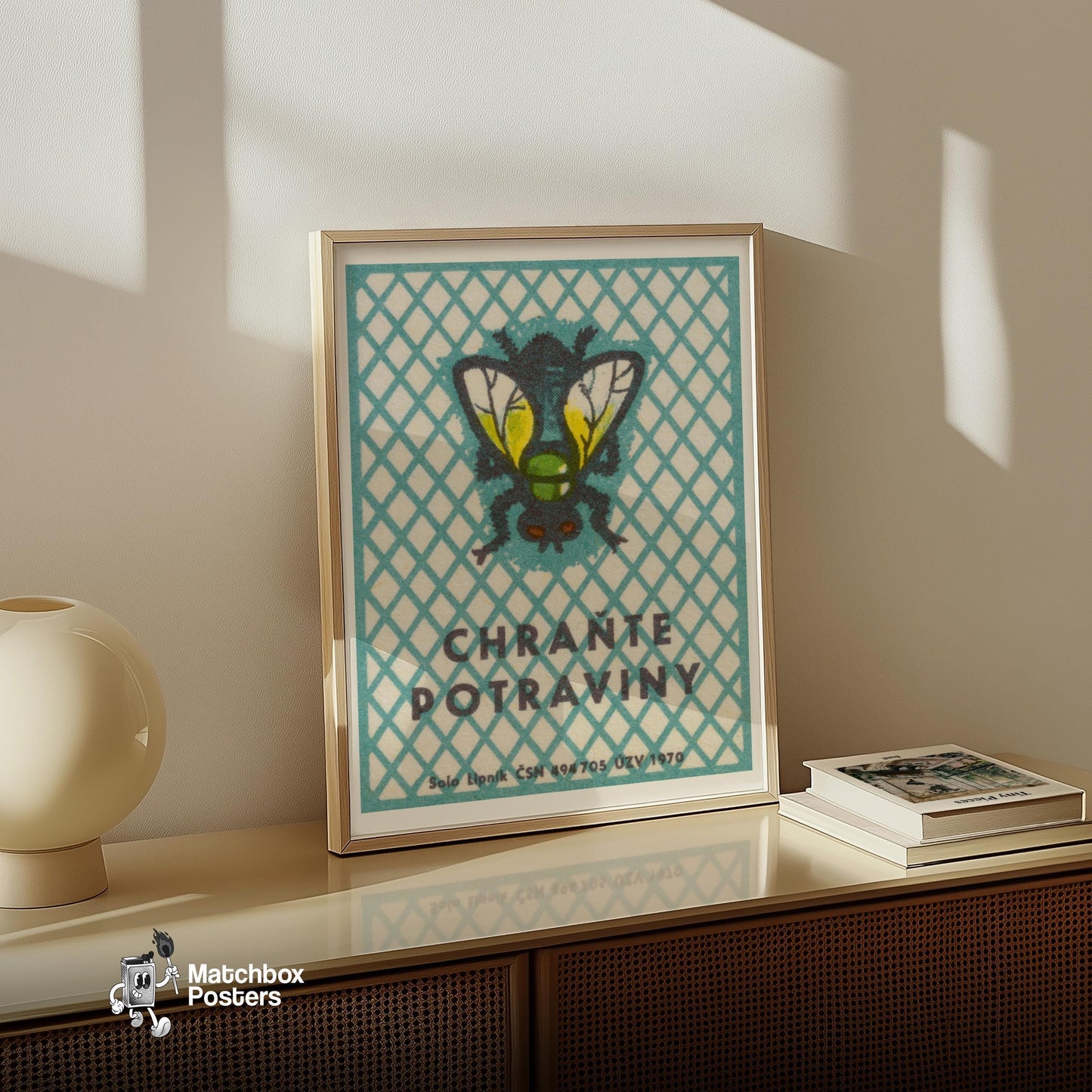Fly - vintage matchbox label print - size comparison