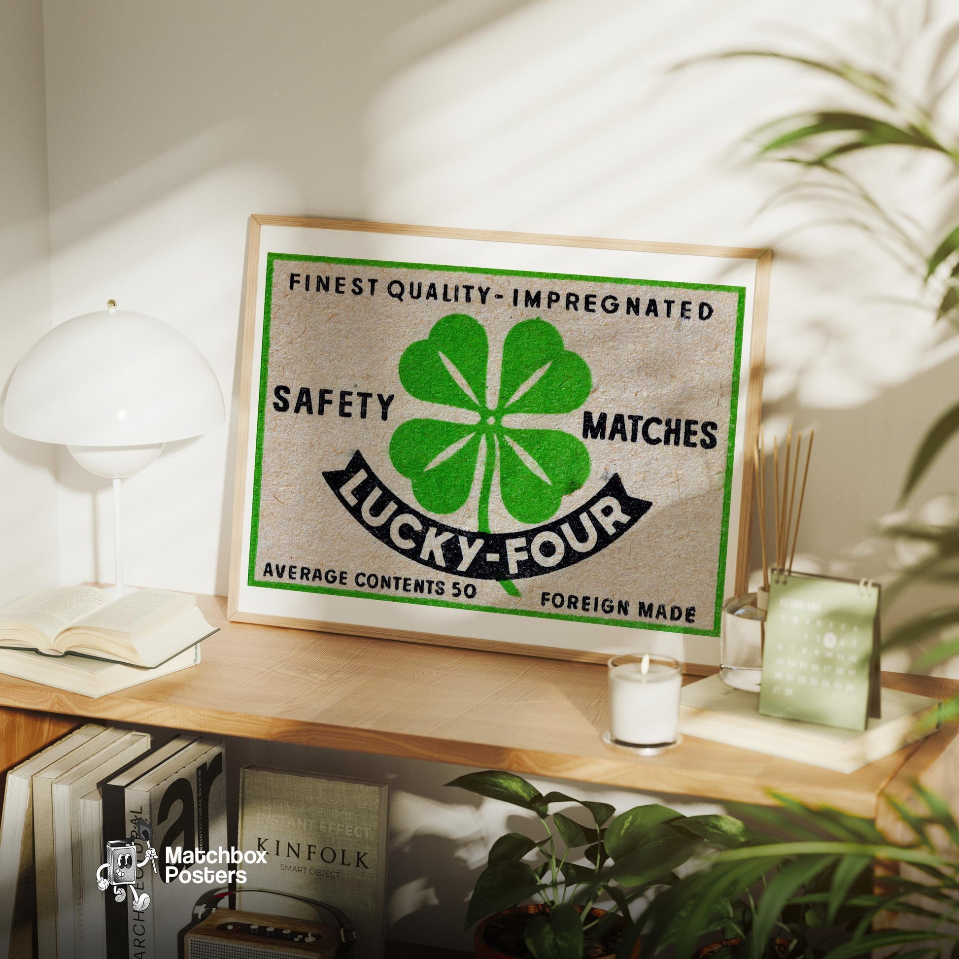 Four-Leaf Clover - vintage matchbox label print - office wall