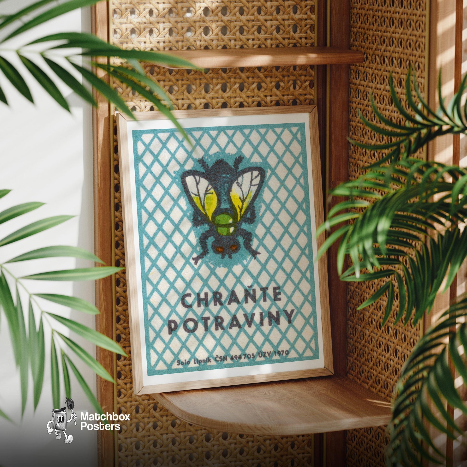 Fly - vintage matchbox label print - office wall