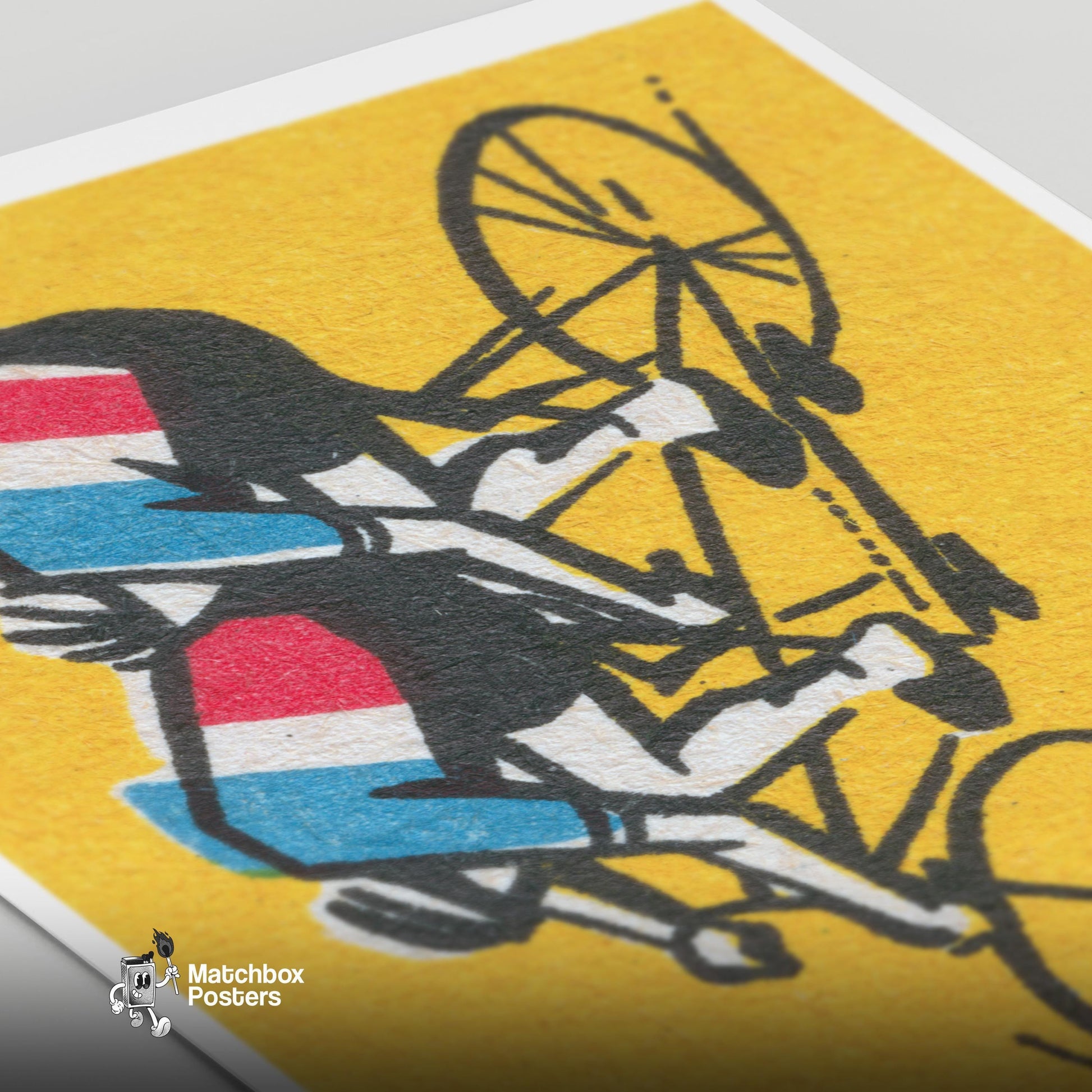 Tandem Cyclists - vintage matchbox label print - close-up detail