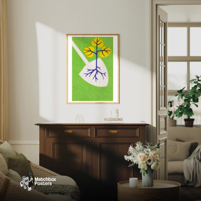 Tree Planting - vintage matchbox label print - living room mockup