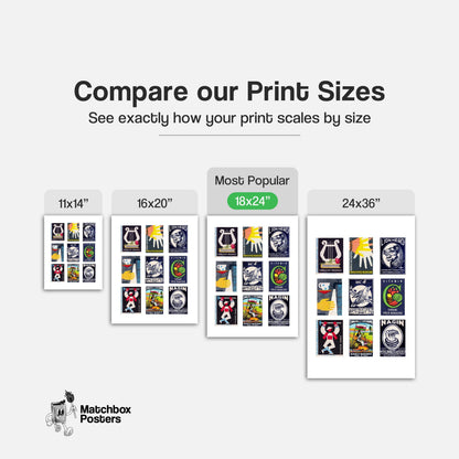 Dark Blues Grid Print - vintage matchbox label print - office wall