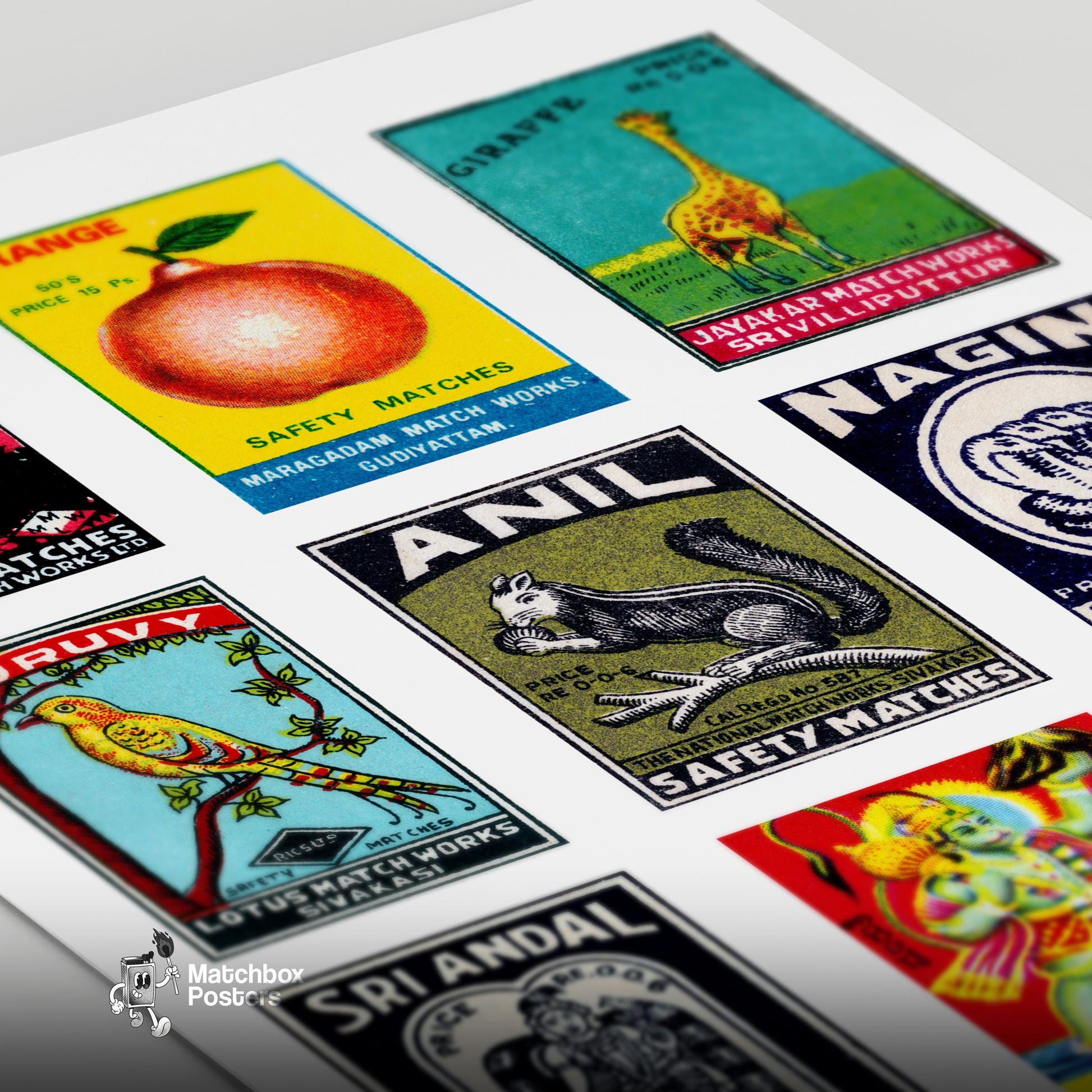 Vintage Tamils - vintage matchbox label print - close-up detail